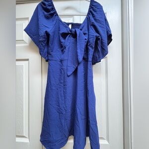 Blue front tie dress flowing sleeves